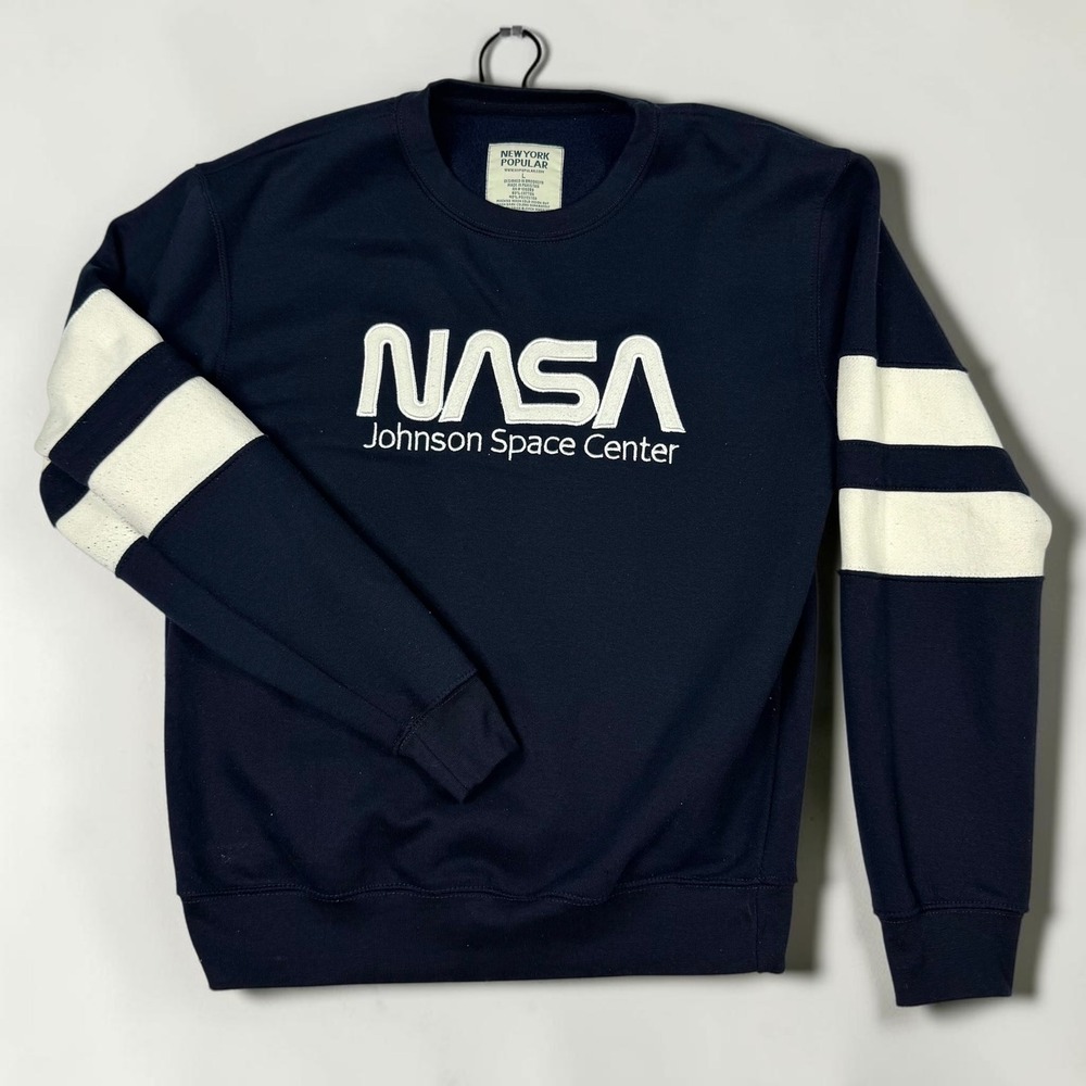 NASA Johnson Space Center Sweatshirt Navy Retro Varsity Stripe Size L